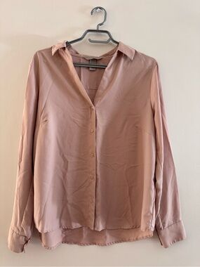 H&M Dusty Rose Long-Sleeve Button Blouse